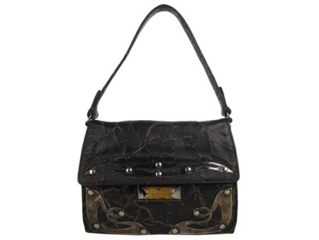 Miu Miu Distressed Black Leather Evening Bag Online now