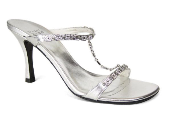 Stuart Weitzman Silver Tee-Up Crystal Sandals Sale