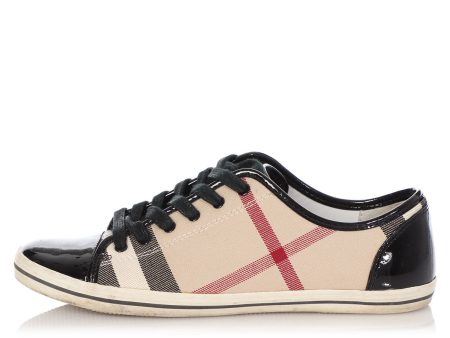 Burberry Check and Patent Sneakers Online Hot Sale