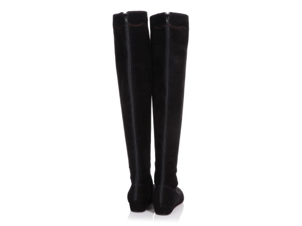 Alaïa Black Suede Tall Flat Boots Online Sale