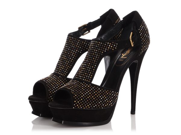 Saint Laurent Black Suede Studded Platform Pumps Online