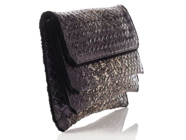 Bottega Veneta Iridescent Snakeskin Three-Flap Clutch on Sale