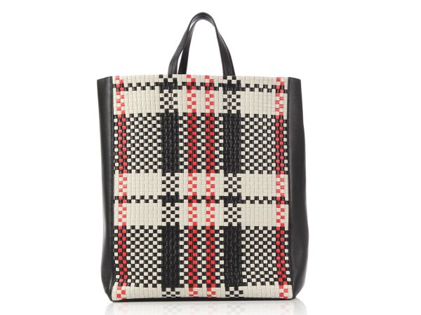 Céline Woven Plaid Tote Hot on Sale