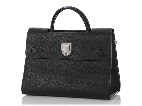 Dior Medium Black Grained Calfskin Diorever Flap Online Sale