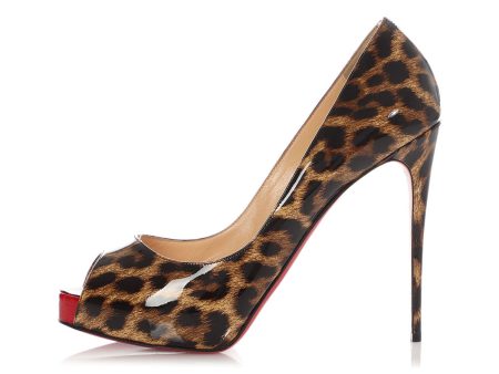 Christian Louboutin Leopard Print Patent Very Privé Peep-Toe Pumps Fashion