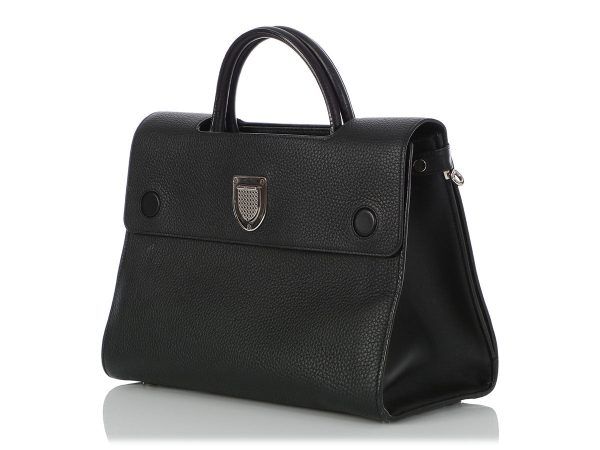 Dior Medium Black Grained Calfskin Diorever Flap Online Sale