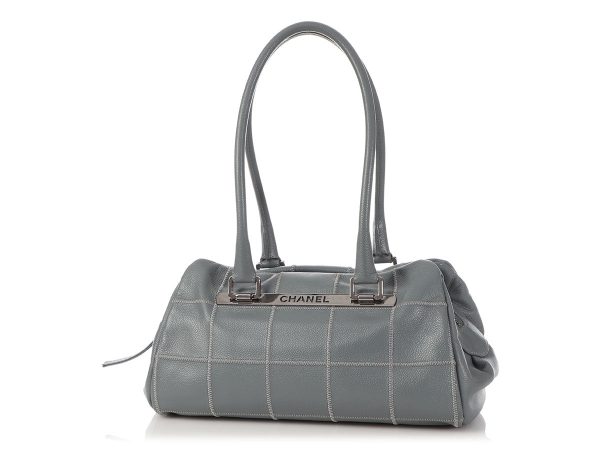 Chanel Gray Chocolate Bar-Quilted Caviar LAX Duffle Hot on Sale