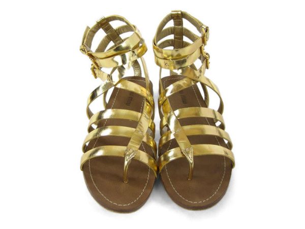 Miu Miu Gold Metallic Gladiator Shoes For Discount