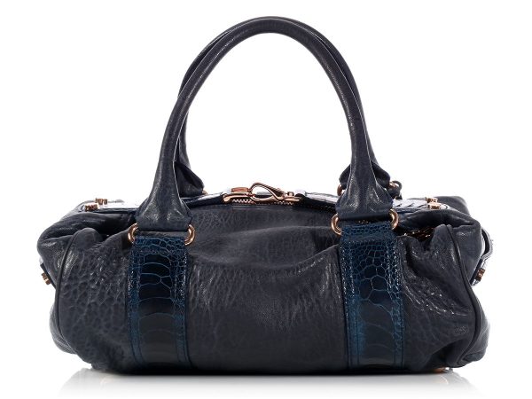 Balenciaga Blue Ostrich Leg Trim Whistle Bag For Cheap