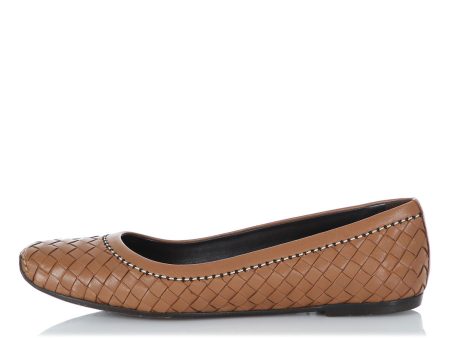 Bottega Veneta Brown Intrecciato Leather Flats For Cheap