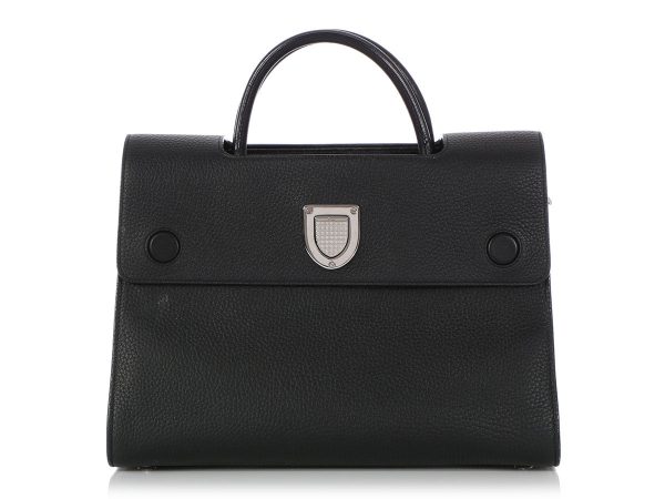 Dior Medium Black Grained Calfskin Diorever Flap Online Sale