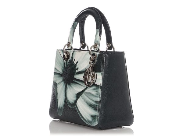 Dior Medium Dark Green Deerskin Floral Lady Dior For Cheap