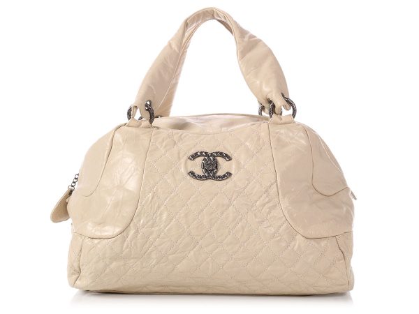 Chanel Extra Large Cream Crinkled Calfskin Bowler Online Sale