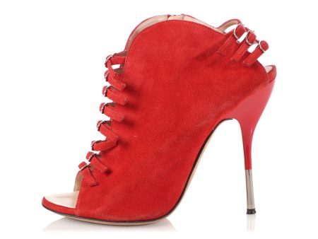 Giuseppe Zanotti Red Suede Strappy Open-Toe Booties Sale