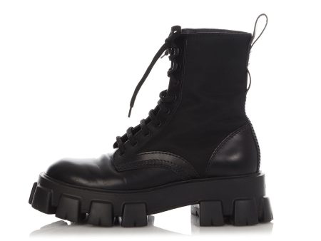 Prada Black Lace-Up Combat Boots Discount