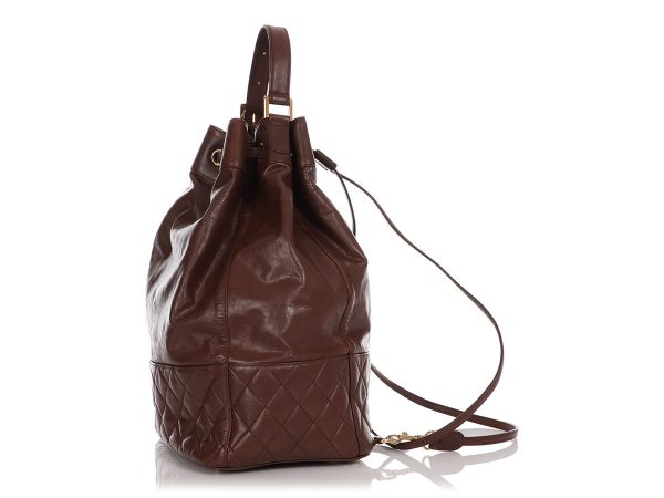 Chanel Vintage Large Brown Drawstring Backpack Sling Bag Online now