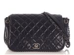 Chanel Navy Quilted Distressed Calfskin Chain Flap Cheap