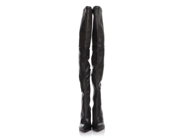 Alexander McQueen Black Leather Over The Knee Stretch Boots Cheap