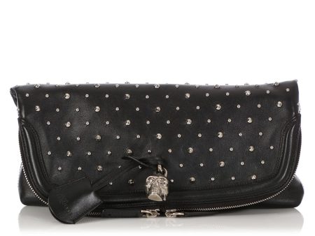 Alexander McQueen Black Calfskin Studded Padlock Skull Clutch For Discount