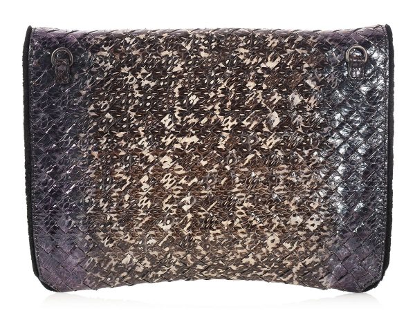 Bottega Veneta Iridescent Snakeskin Three-Flap Clutch on Sale