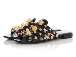 Balenciaga Black Giant Gold Gladiator Flat Sandal Slides Hot on Sale