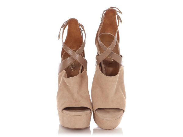 Aquazurra Beige Suede Peep-Toe Pumps For Sale