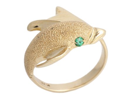 14K Gold Dolphin Ring with Emerald Eyes Supply