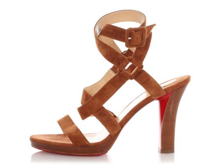 Christian Louboutin Cocoa Suede Strappy Stacked Sandals Hot on Sale