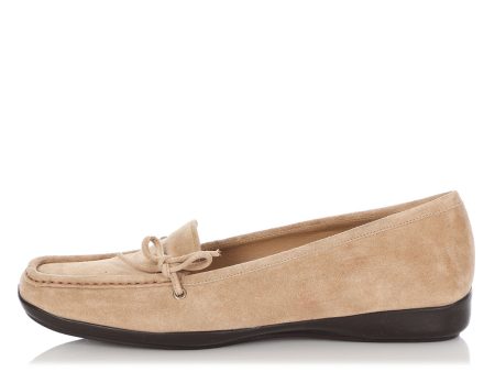 Prada Beige Suede Moccasin Loafers Online Sale