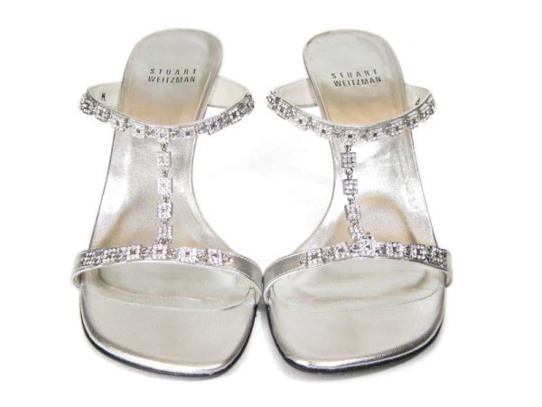 Stuart Weitzman Silver Tee-Up Crystal Sandals Sale