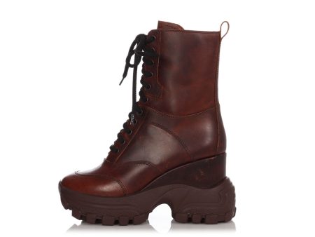 Miu Miu Brown Distressed Lace Up Boots For Sale