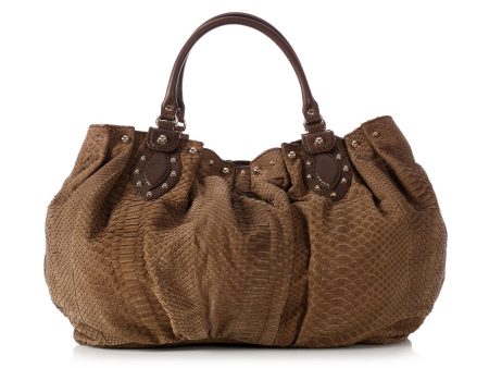 Gucci Brown Snakeskin Stud Hobo Hot on Sale