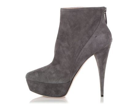 Miu Miu Gray Suede Platform Booties Fashion