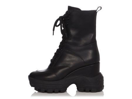 Miu Miu Black Side Zip Lace Up Combat Boots Sale