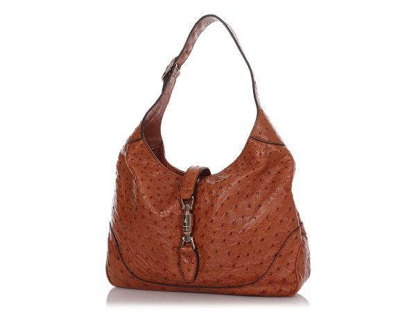 Gucci Medium Gingerbread Ostrich Jackie Hobo Discount