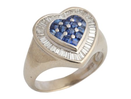 18K White Gold Sapphire and Diamond Heart Ring Sale