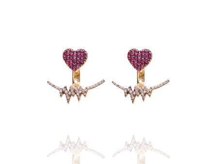 HEART STUD EARRINGS WITH HEARTBEAT JACKETS For Sale