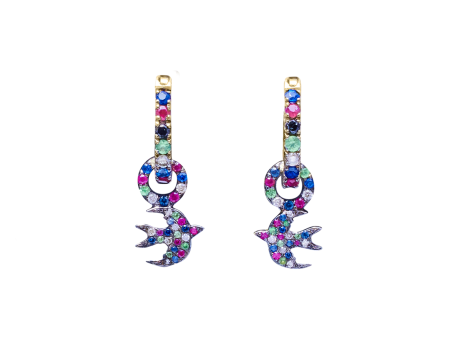 MULTI COLORED HOOPS WITH MULTI COLORED BIRD CHARMS Discount