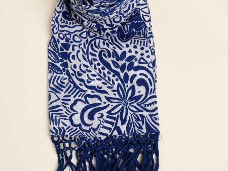 Indigo Bloom Fringe Scarf Hot on Sale